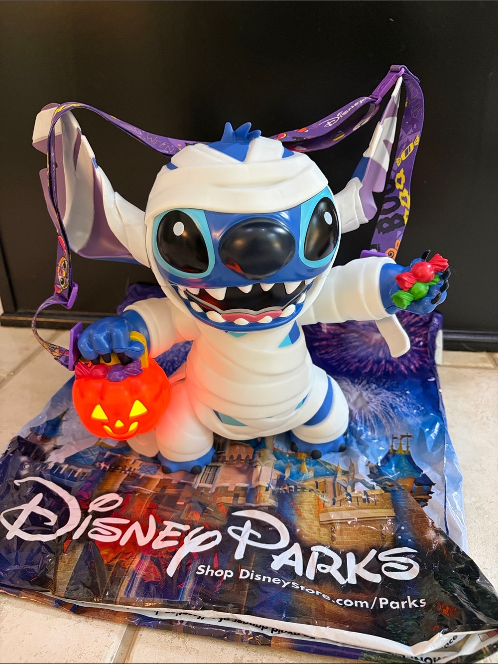 Disney Stitch Mummy Trick-or-Treat Bucket - White, Blue & Black